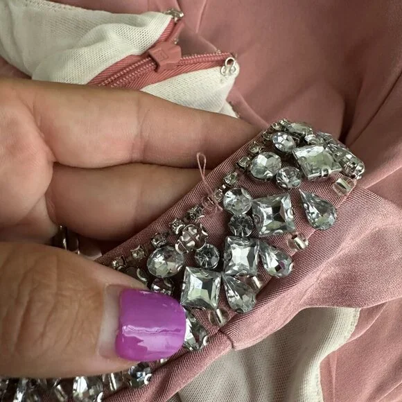 FLAW - NWT Mac Duggal Embellished Neck Trumpet Gown Rose Petal 12 #A0191 - Picture 10 of 13